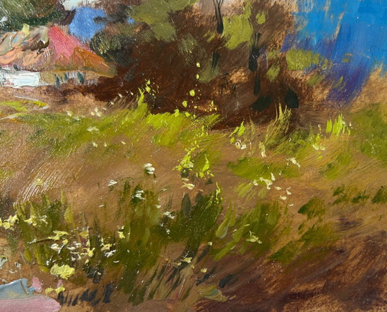 Image 1 of Original Oil Painting Summer House Landscape Village on a hill