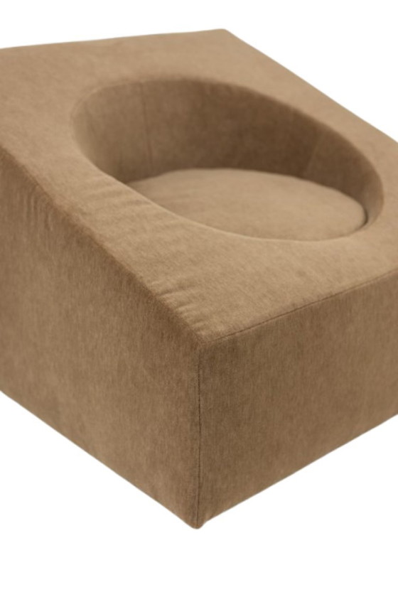 Image 1 of Pair of cubic armchairs in beige mohair fabric. Contemporary style.
