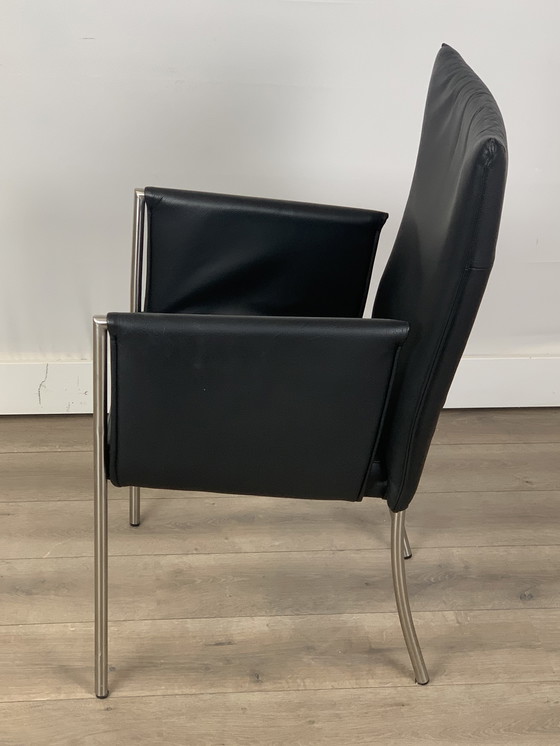 Image 1 of 4 x leather dining chairs with stainless steel legs