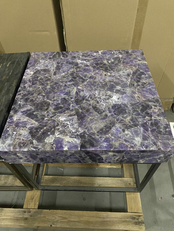 Image 1 of Side table amethyst in epoxy , on brass block. Unique & bold