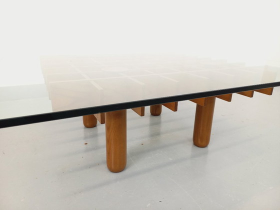 Image 1 of Vintage square Italian coffee table Kyoto by Gianfranco Frattini for Knoll in ash wood and glass from the 1970s