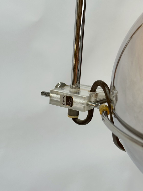 Image 1 of Vintage Gepo Amsterdam Chrome Eyeball lamp uit de jaren 70 - Dubbele boog, Space Age-stijl