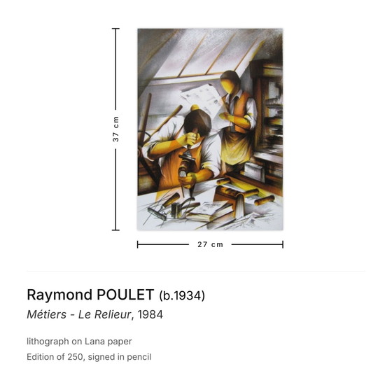Image 1 of Raymond POULET Trades - De boekbinder, gesigneerde lithografie, 1984