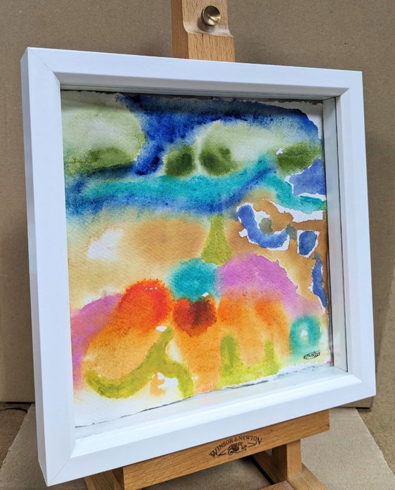 Image 1 of ABSTRACT LANDSCHAP ORIGINEEL SCHILDERIJ NIGEL WATERS KLEUR INKT ACRYL INGELIJST KUNST