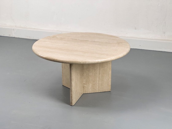 Image 1 of Tavolino da caffè circolare in travertino vintage, anni '70