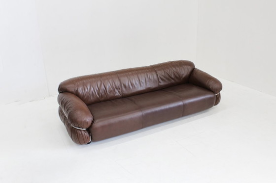 Image 1 of Gianfranco Frattini Sesann sofa Cassina 1970s in brown leather