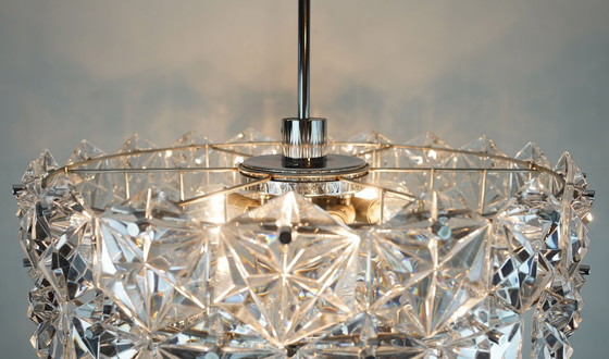 Image 1 of elegant kinkeldey mid century CHANDELIER pendant light crystal glass and chrome plated metal with 66 glass prisms 1960s