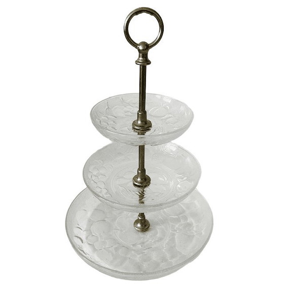 Image 1 of Vintage Italian gold Hollywood Regency glass tiered stand 1970s