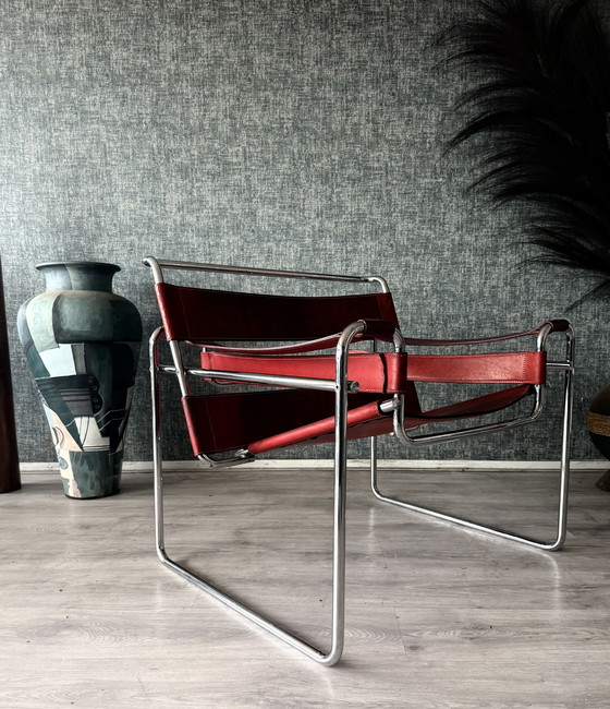 Image 1 of Fauteuil Wassily vintage de Marcel Breuer pour Fasem, cuir rouge bordeaux