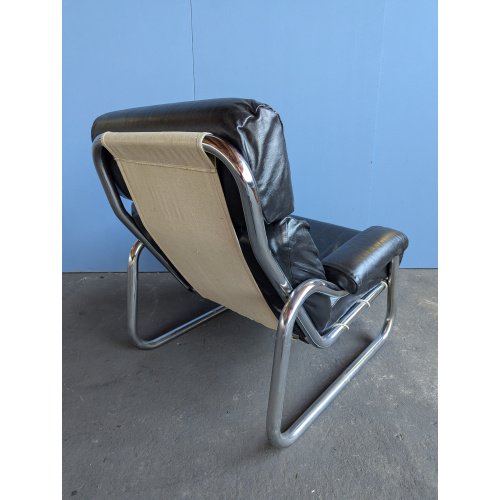 Poltrona lounge vintage cromo e pelle, anni '70 – Poltrone, Leather, Chrome (photo 3 of 7)