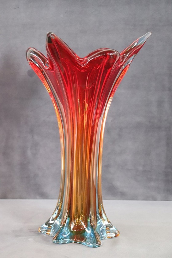 Image 1 of Italian Red Tall Vase in Murano Art Glass, 1960s