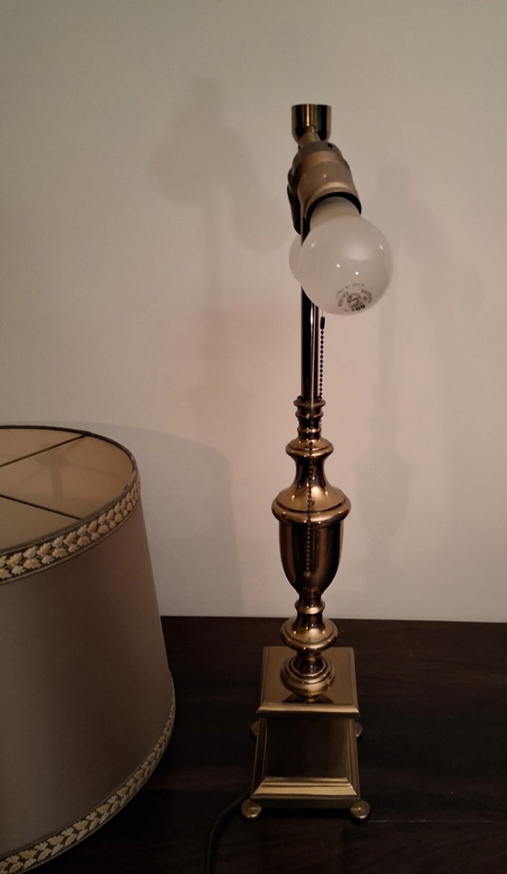 Image 1 of messing tafellamp dubbele lamp met trekkoord 