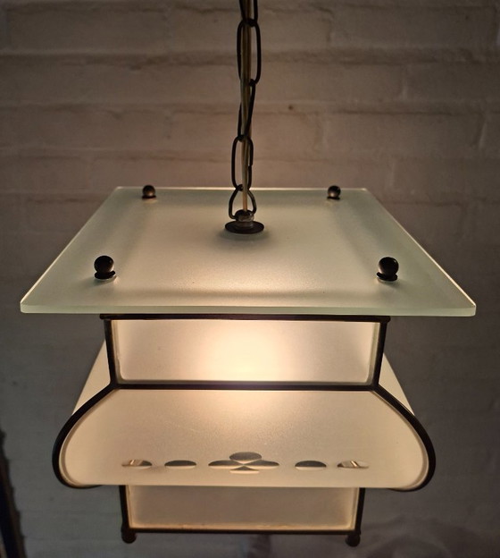 Hanging Ceiling light - Copper - Art Deco Amsterdam School., Amsterdamse school, Transparent (photo 5 of 15)