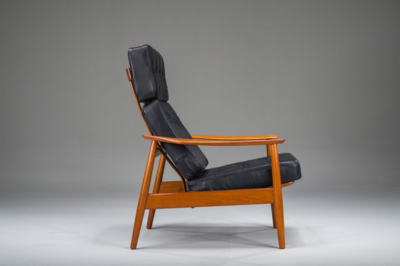 Image 1 of  Mid Century Modern FD 164 fauteuil in teak en zwart leer van Arne Vodder voor Cado, Denemarken, 1960
