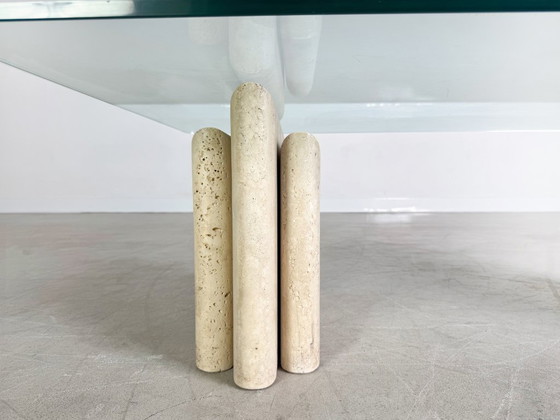 Image 1 of Tavolino in travertino originale del Medioevo Design in vetro Italia