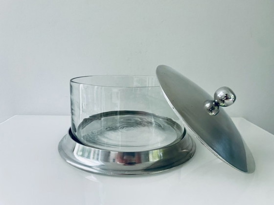 Image 1 of Vintage voorraadpot met aluminium deksel en glazen cilinder