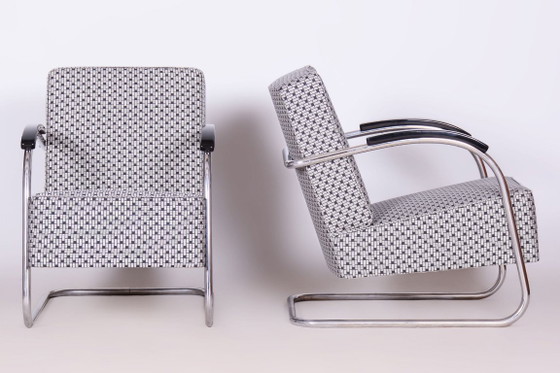 Paar gerestaureerde Bauhaus-fauteuils, van Mücke-Melder, chroom, Tsjechisch, jaren dertig – Metal, Textile (photo 26 of 26)