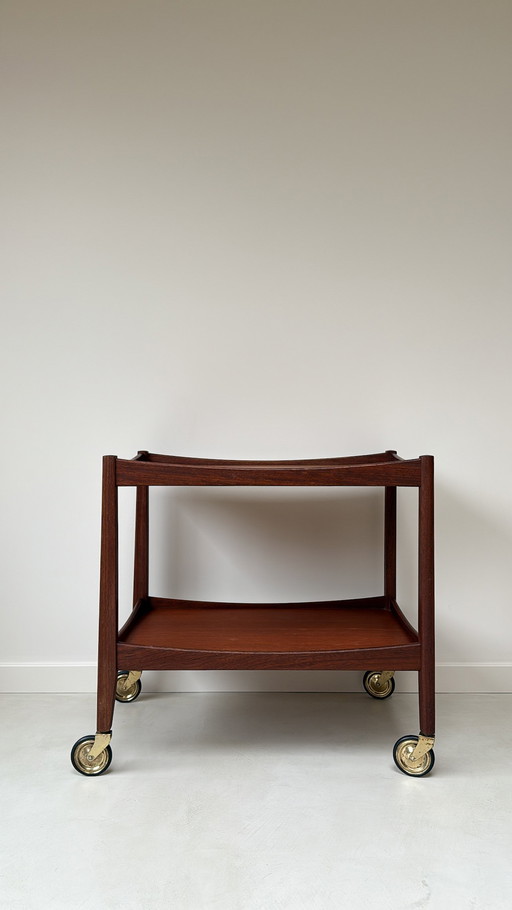 Chariot de service vintage en teck sur roues