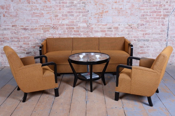 Ensemble de Sièges Art Déco Restauré, J. Halabala, UP Závody, Hêtre, Chêne, Tchèque, Années 1930 – Fauteuils (photo 17 of 36)