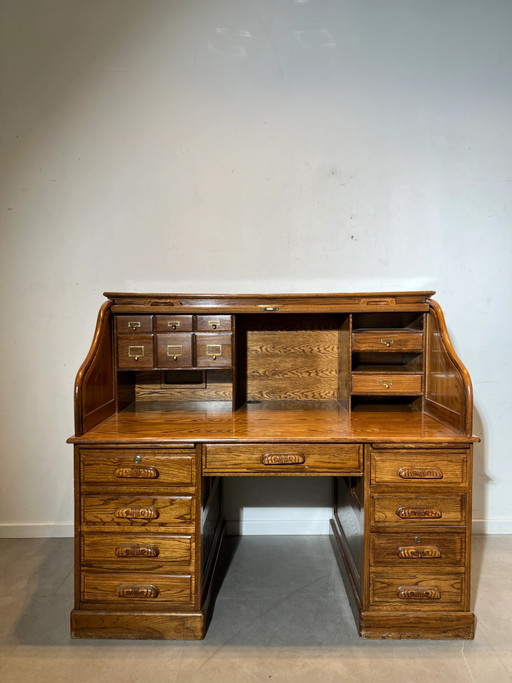 Escritorio archivador antiguo de roble con tapa enrollable y persiana enrollable – 150 cm – bureau (photo 2 of 5)