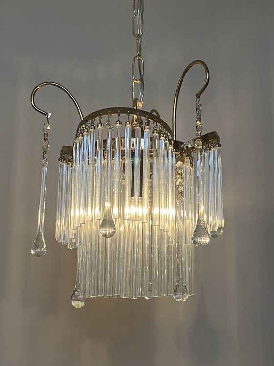 Image 1 of Splendido lampadario a sospensione in stile anni '20 con asta di cristallo.