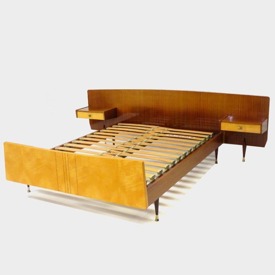 Image 1 of Vintage bed with nightstands in teak and maple, 1960s