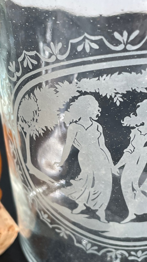 Image 1 of Vintage Engraved Glass and Wood Bottles