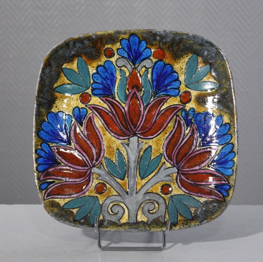 Marjatta Taburet HB Quimper - Plat aux fleurs France 1970s