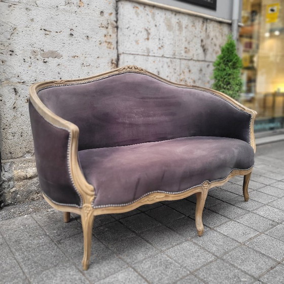 Image 1 of Sofa / bank Corbeille, Lodewijk XV / Provençaalse stijl, gewassen eikenhout, p. s. 20e eeuw - Frankrijk