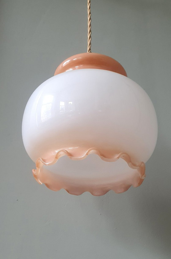 Vintage Glass Pendant Lamp - Flower Calyx design from France, Metal, Gold (photo 5 of 18)