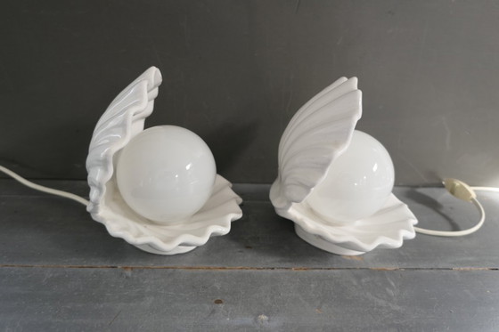 Image 1 of Vintage set of oyster lamps, shells with pearls
