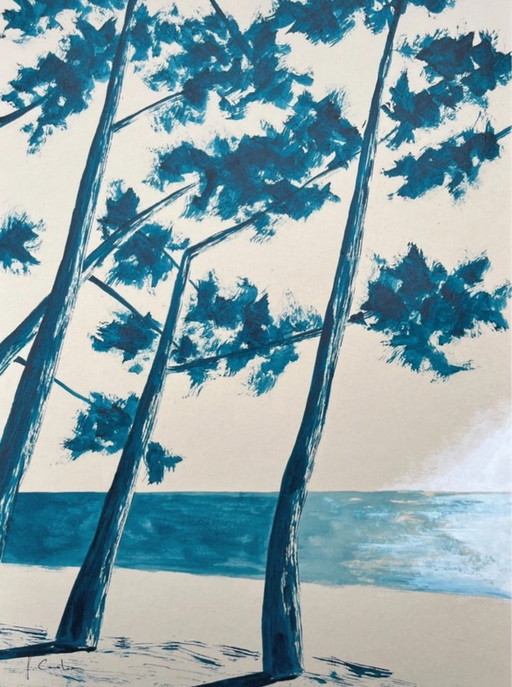 Chinese blue ink on natural paper. Size 30x40cm.