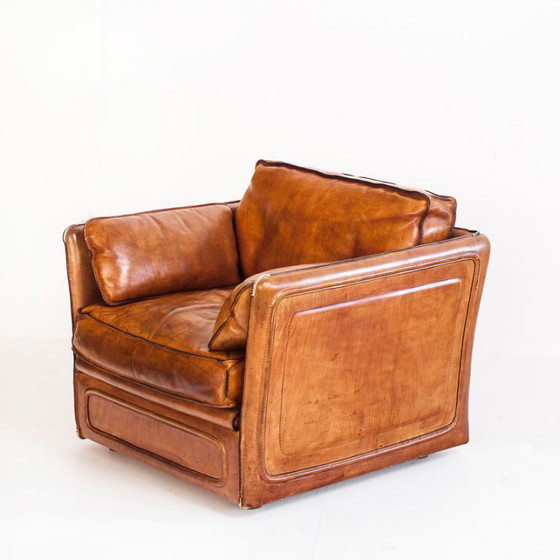 Fauteuil club vintage Roche Bobois. Cuir de buffle camel. France, années 1980 – Leather (photo 3 of 18)