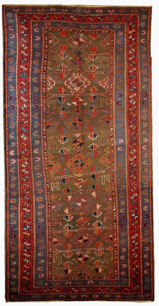 Alfombra persa kurda antigua hecha a mano, 122 cm x 231 cm (4' x 7,6'), década de 1880 - 1B415