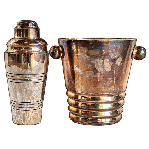 Art Deco Style Silver-Plated Metal Bar Set – Champagne Bucket and Shaker