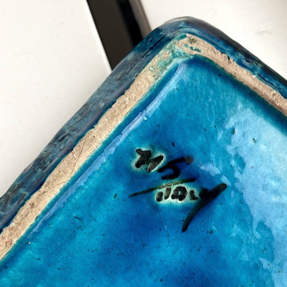 Image 1 of Aldo Londi voor Bitossi Italiaanse Vierkante Teal Blauw Groene Asbak