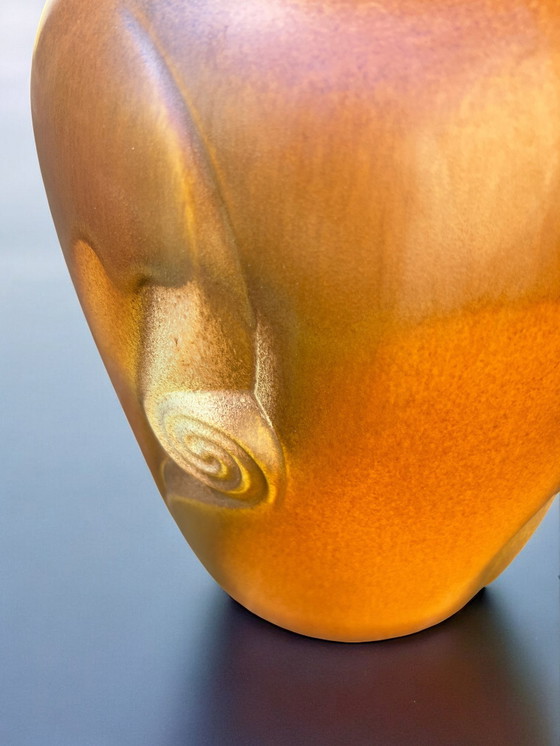 Image 1 of BAY model 720-45 - Large vintage floor vase, brown ceramic with relief pattern, 60s/70s