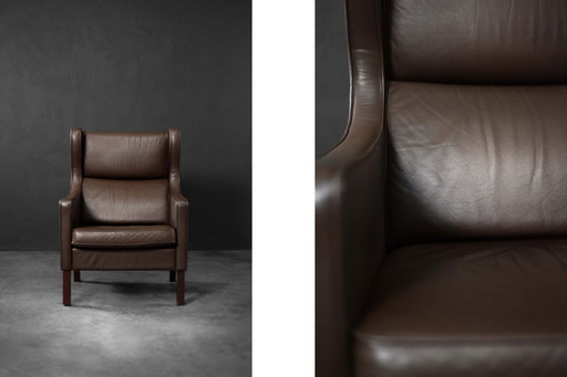 Poltrona danese moderna in pelle marrone di metà secolo, anni '60