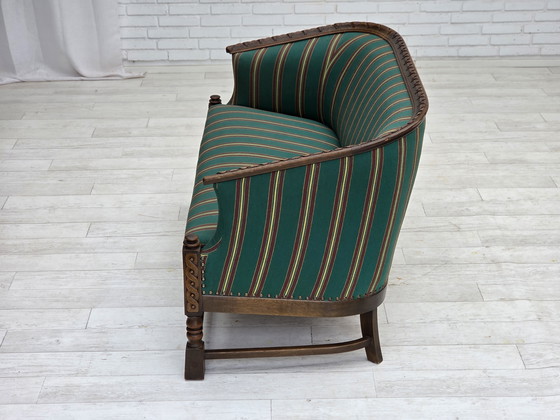 Image 1 of Anni '50, divano danese a 2 posti, lana per mobili verde, legno di quercia.
