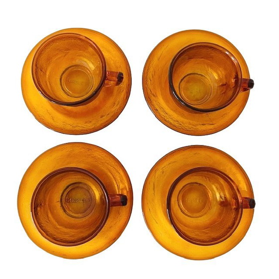 Image 1 of Set vintage Nestle kop en schotels amber glas 1960's