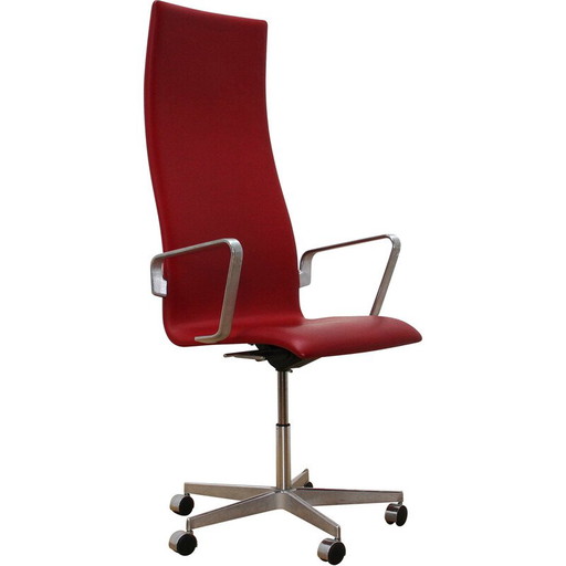 Silla de oficina Oxford vintage en aluminio cromado y cuero de Fritz Hansen