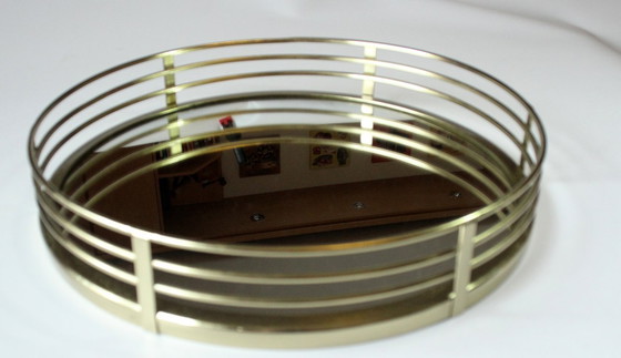 Image 1 of Elegant rond dienblad - spiegel dienblad - messing/glas - vintage