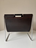 Brabantia magazine rack black leather 1970s