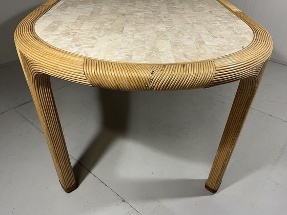 Image 1 of Vivai del Sud rattan and travertine dining table, Italy, 1960s