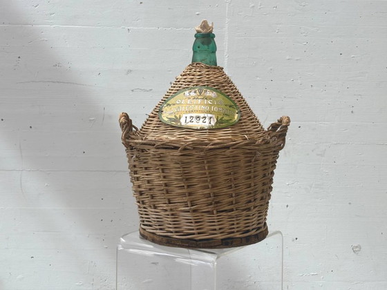 Image 1 of Italienischer Glasballon im Korbgeflecht, Mitte 20. Jahrhundert