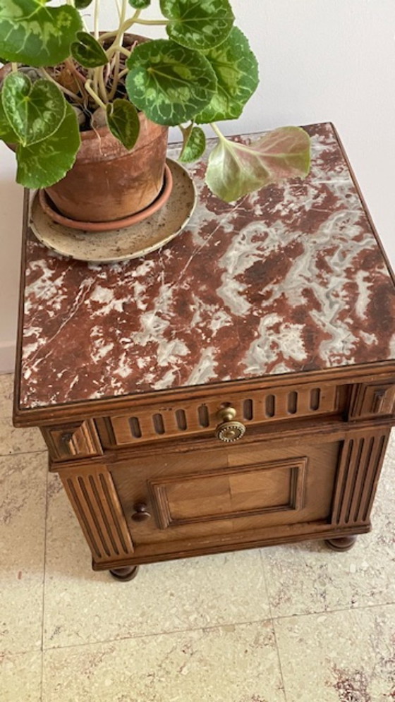 Image 1 of TABLE de Chevet Ancienne Bois et MARBRE