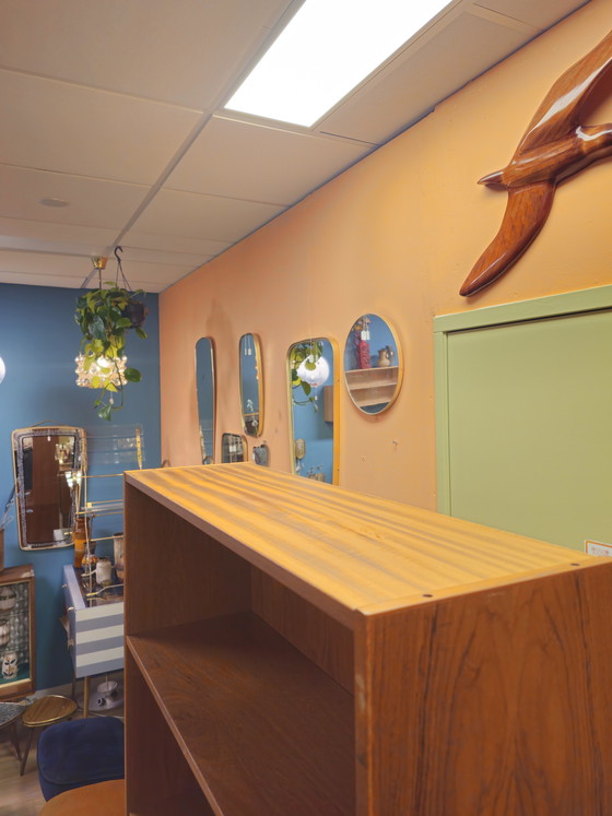 Image 1 of Vintage Danish Teak Highboard Bookcase Sliding Door Cabinet