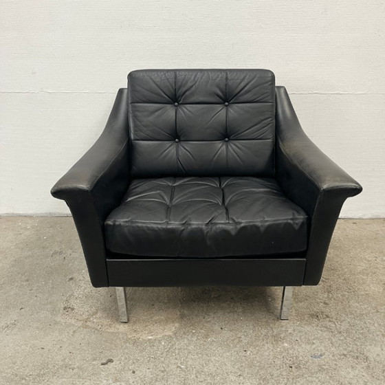 Image 1 of Midcentury Lounge Armchair - Profilia - Black Leather