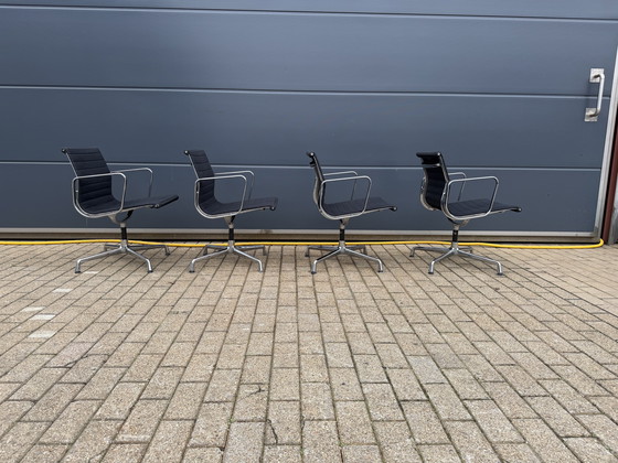 Image 1 of 4x Vitra Eames Ea107 office chairs, black hopsack and chrome