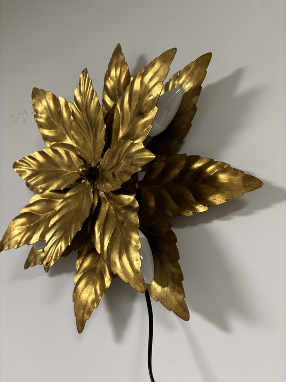 Image 1 of Lampada da parete a forma di fiore fiorentino dorata, W. Müller Monaco (anni '60)
